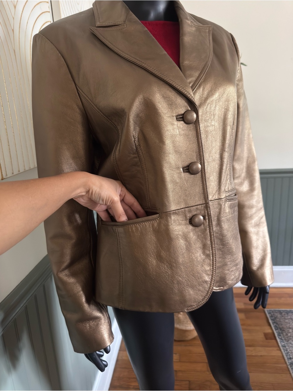 Bernardo Women’s Bronze Genuine Leather Blazer Jacket Holiday Party | Large - Picture 8 of 14